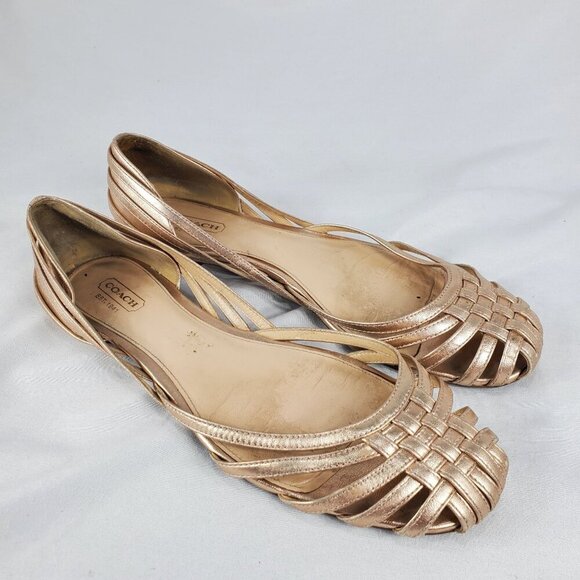 Coach Women's Lottie Rose Gold Metallic Woven Shoes Flats Slip On size 8 - Picture 5 of 10